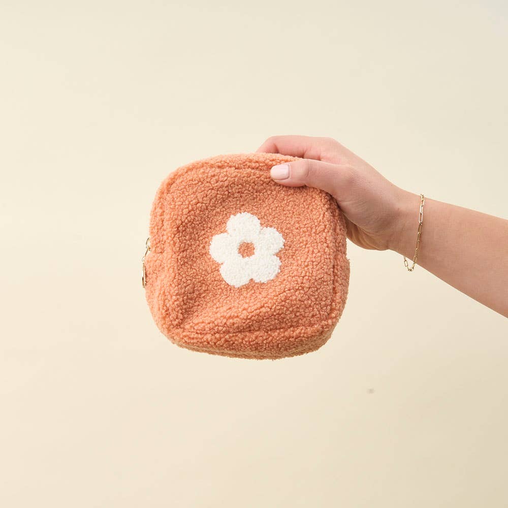 Teddy Pouch-Square Flower Peach