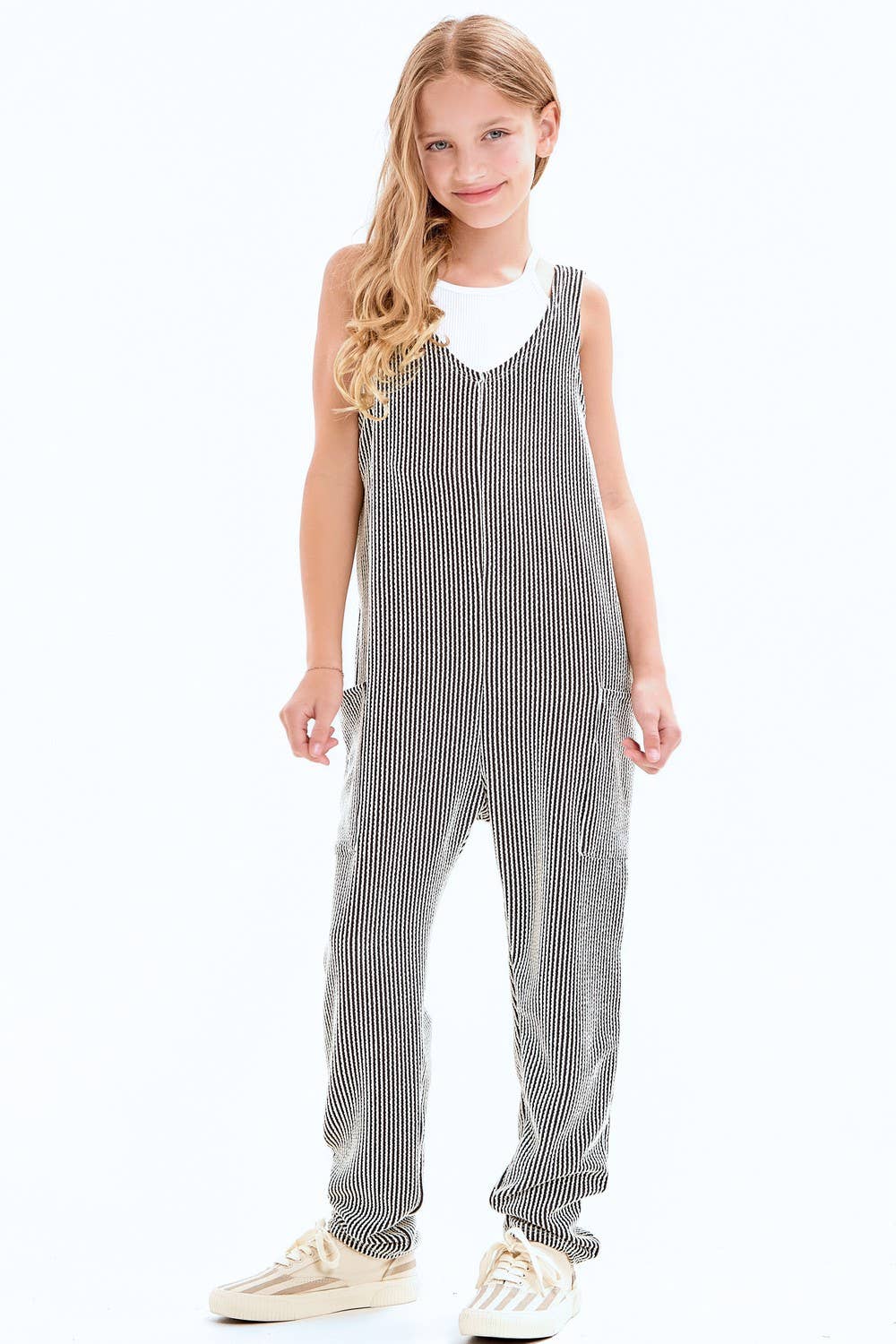 Embossed Rib Sleeveless Jumpsuit /Overall /Onesie