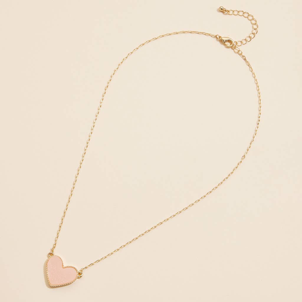 Heart Druzy Stone Charm Short Necklace