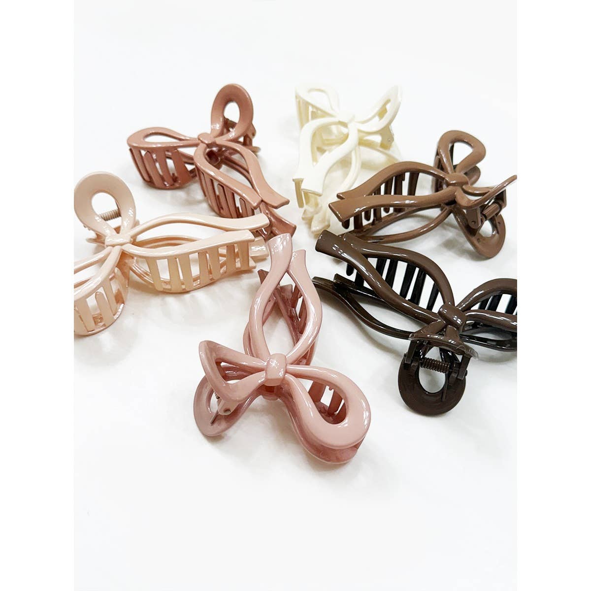 Glossy Neutral Tone Bow Shape Hair Claw