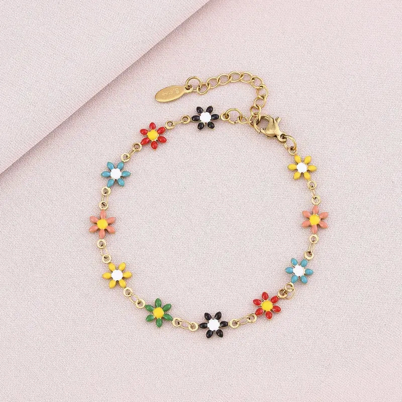 Flower Daisy Chain Adjustable Bracelet Stainless Steel