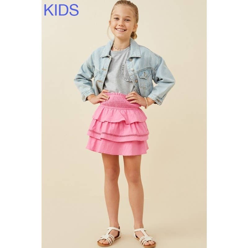 Girls Crochet Trimmed Smocked Layered Skirt