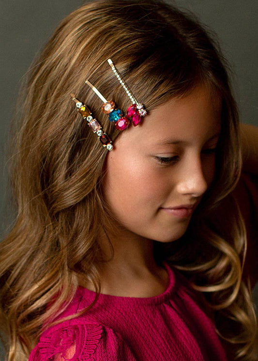 Kid's Marzie Barrette Set in Matte Gold Multi