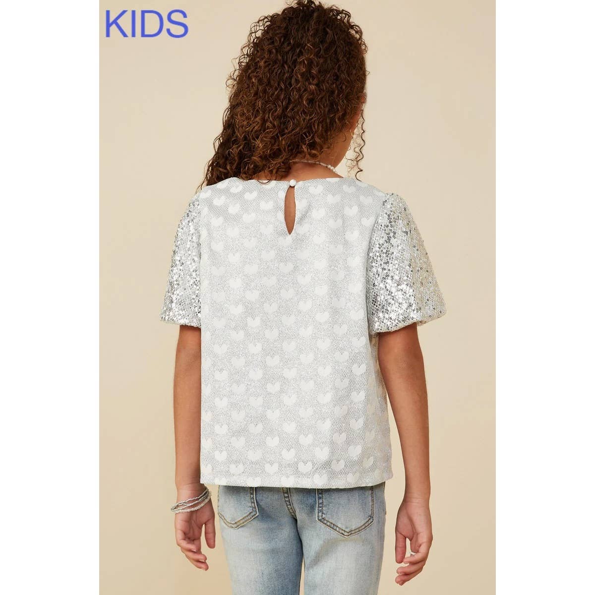 Girls Mixed Sequin Heart Top