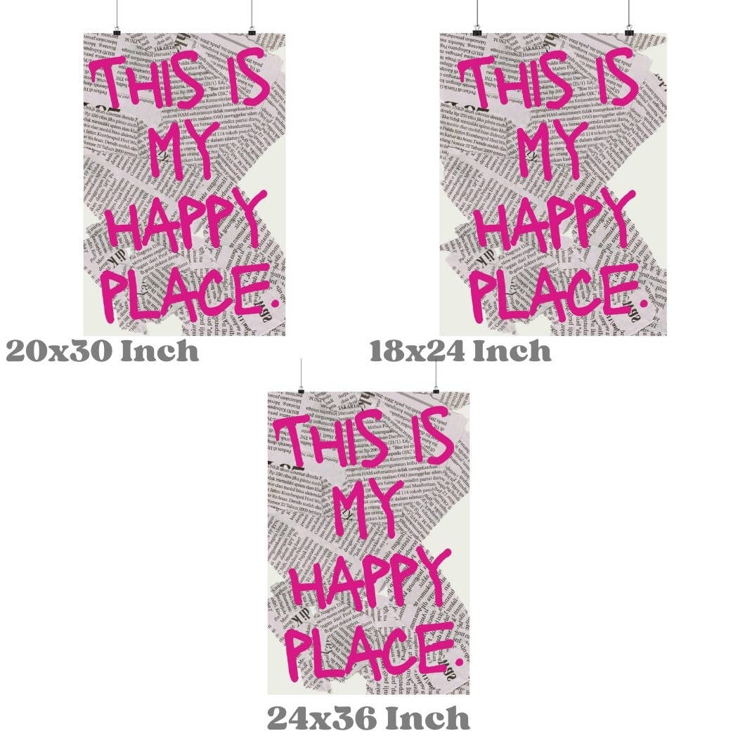 This Is My Happy Place Pink Retro Newspaper Wall Art Prints