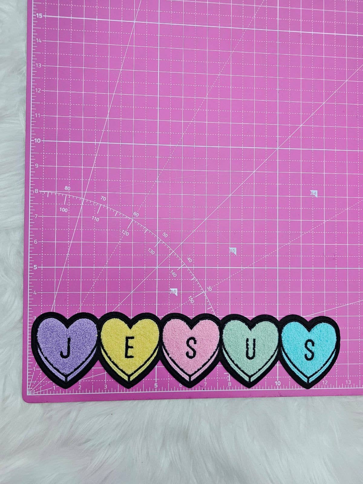 Pastel JESUS Hearts Iron-on Patch