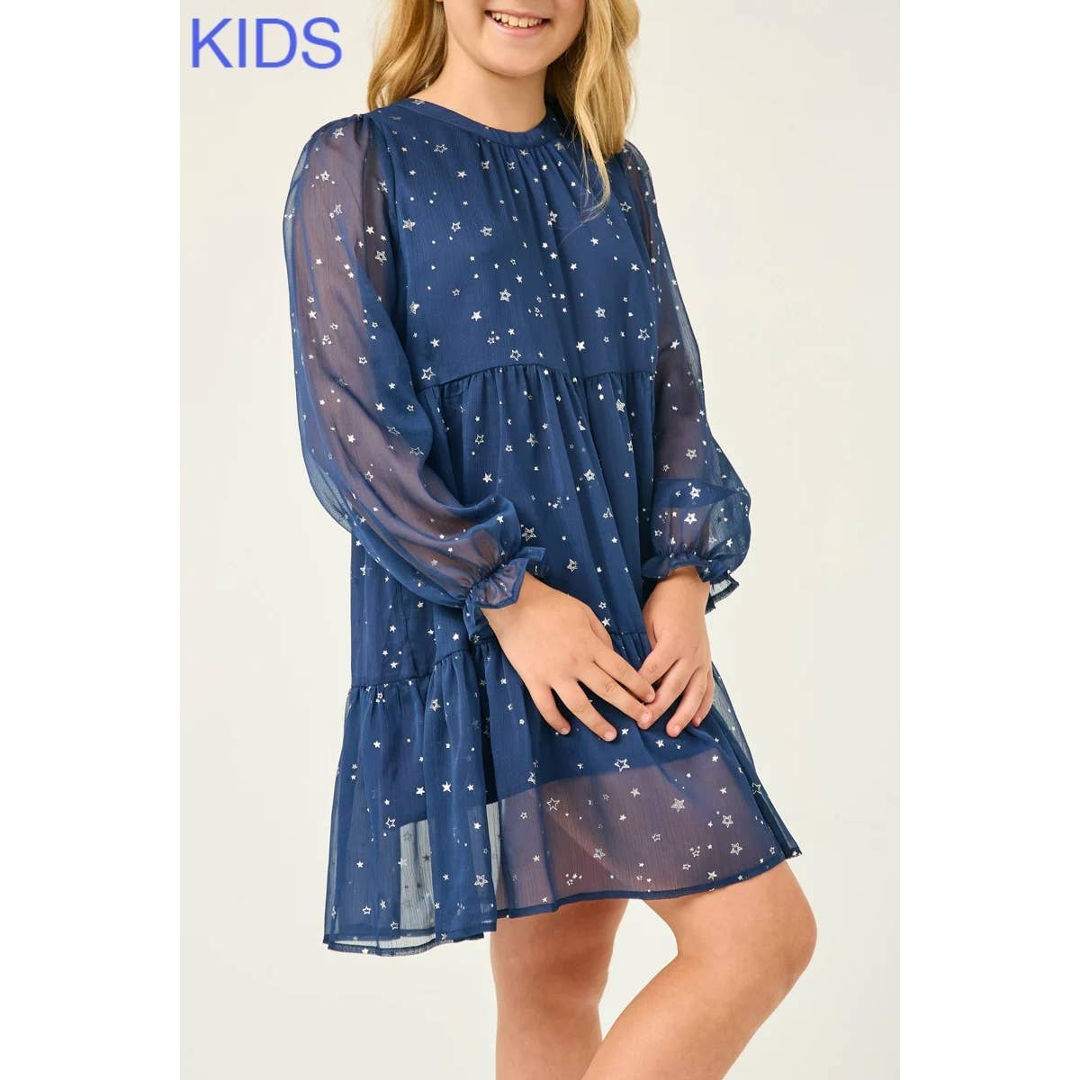 Girls Sheer Foil Star Print Dress