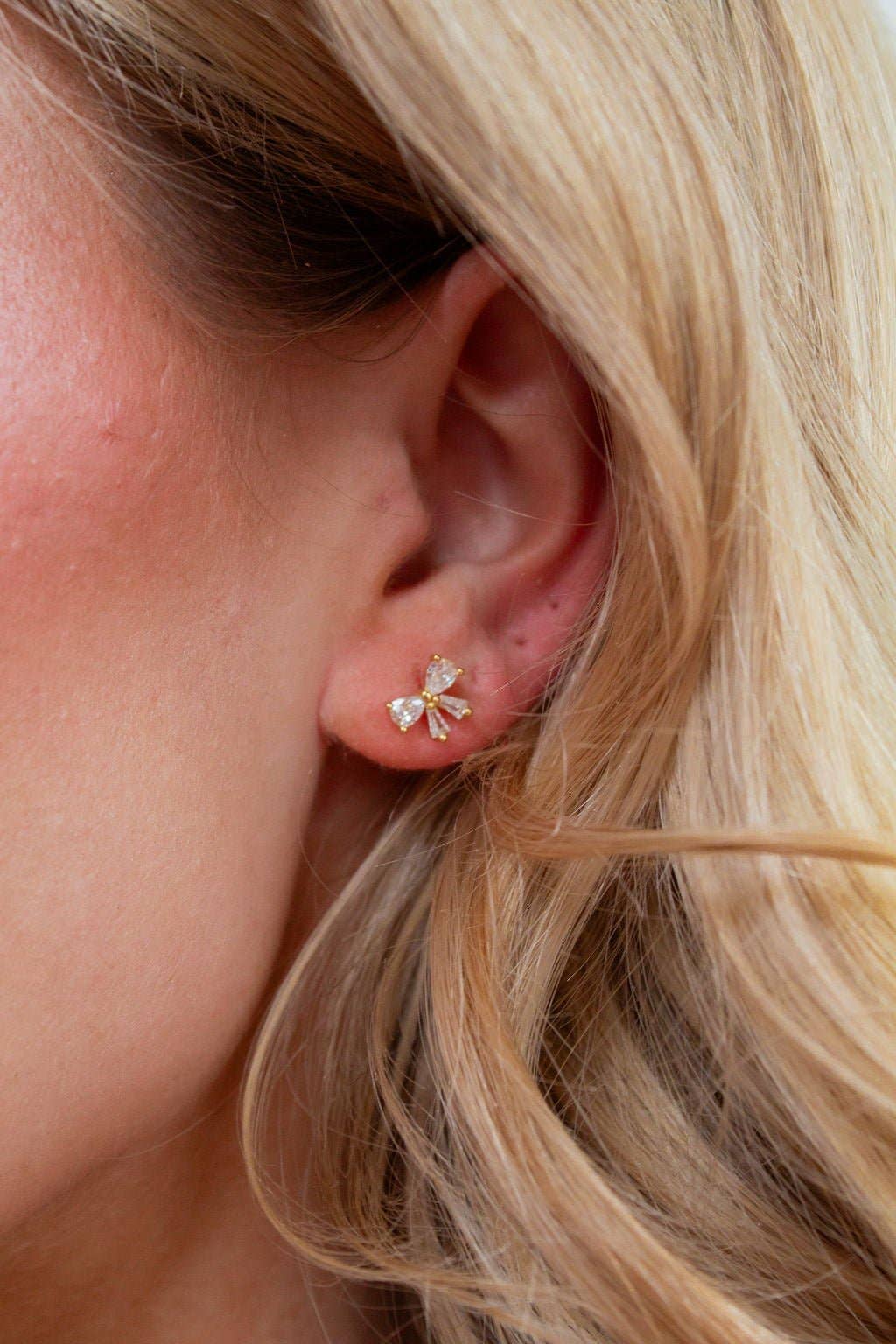 Delicate Crystal Bow Studs - Hypoallergenic