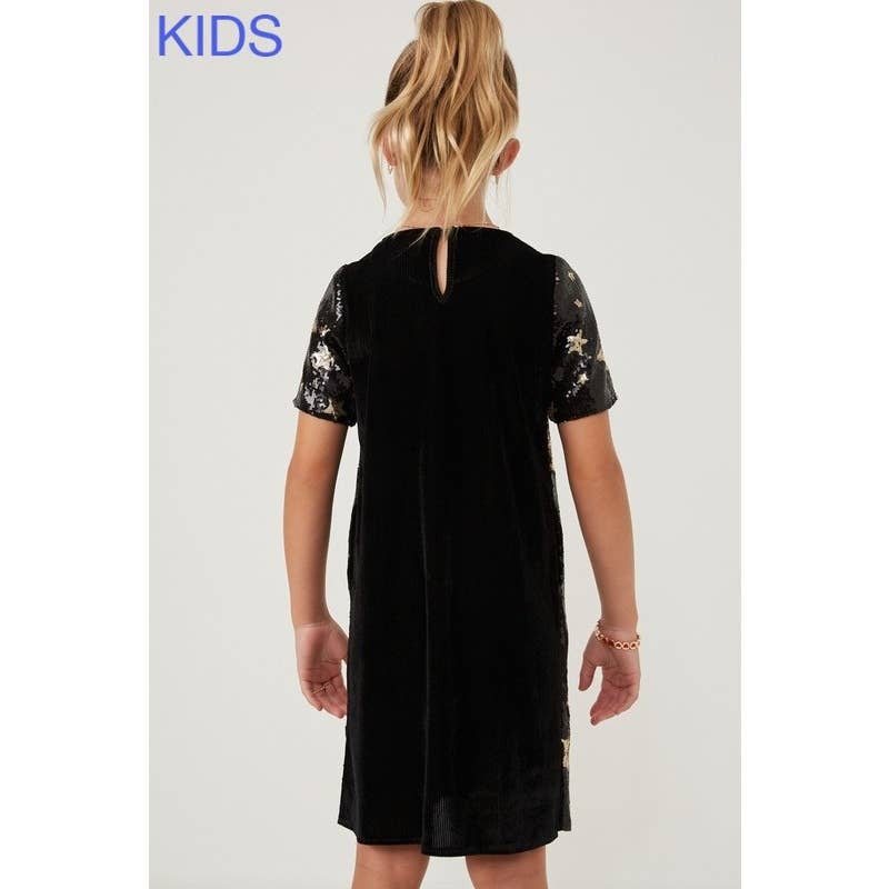 Girls Sequined Start Pattern Shift Dress