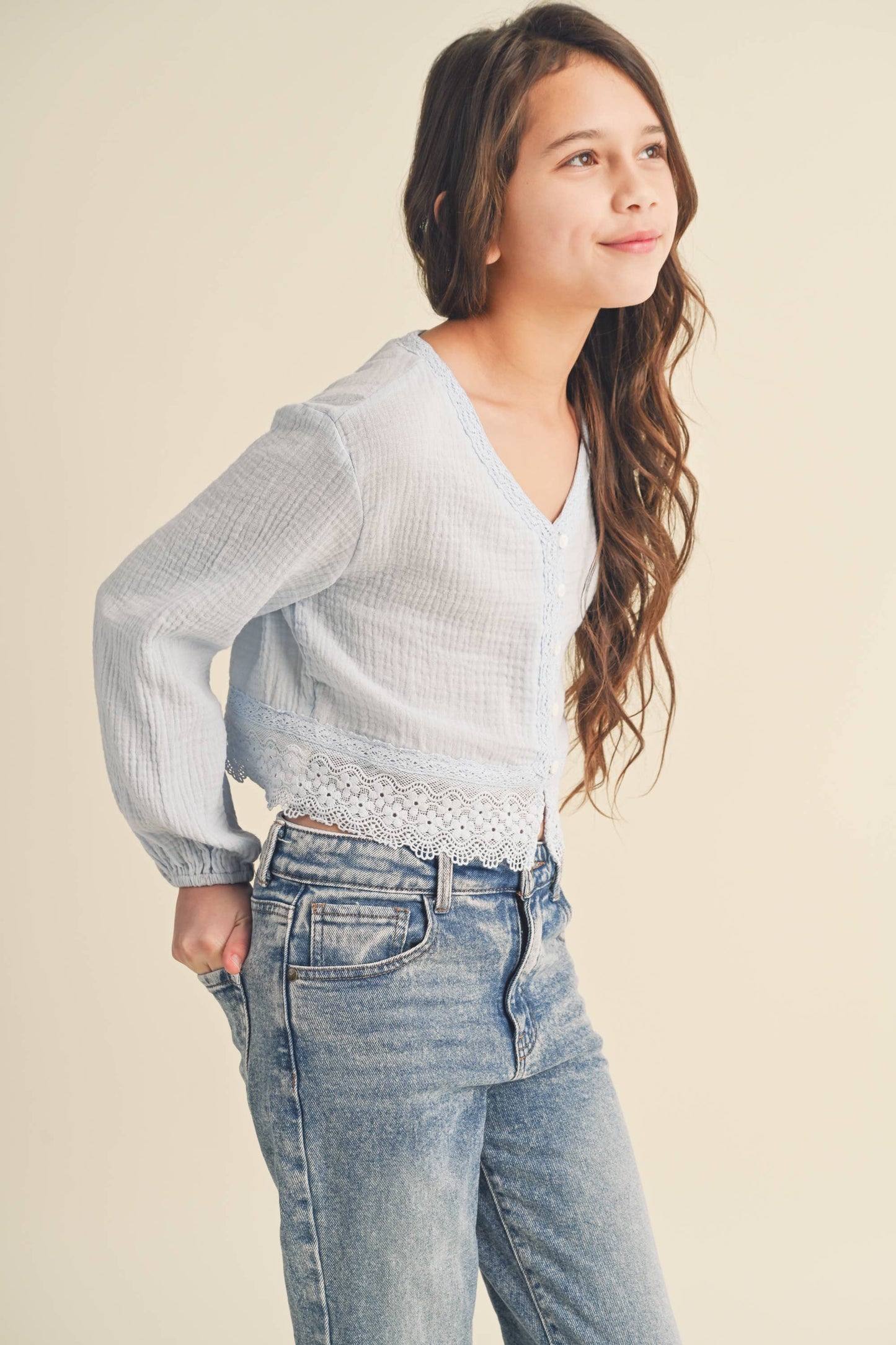 L/S BUTTON DOWN CROPPED TO