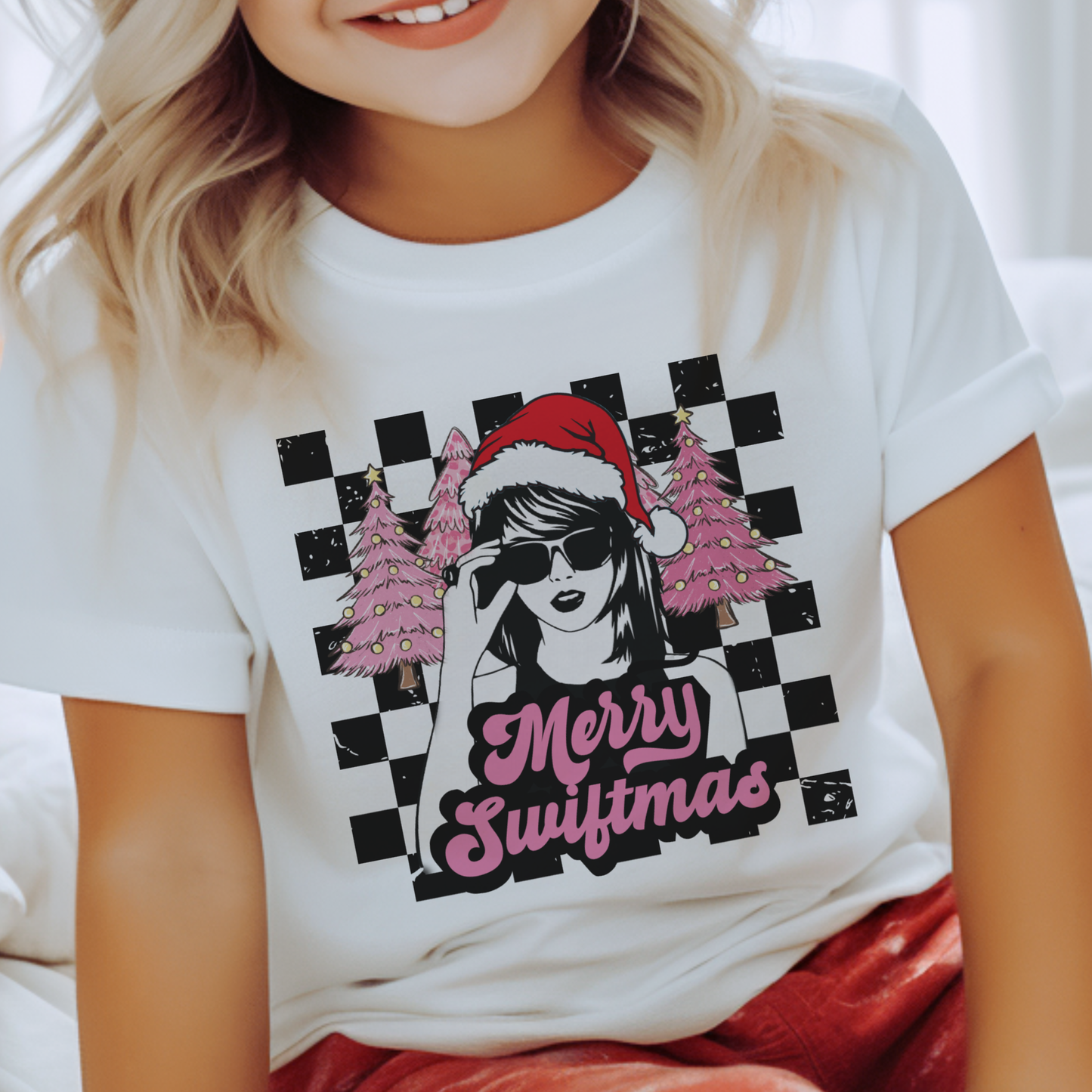 Kids Merry Swiftmas Checkerboard Tee Youth Taylor Christmas