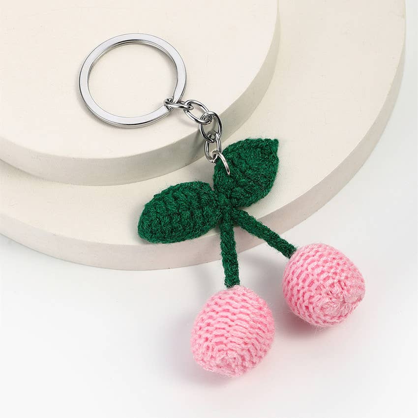 Cute Knitted Cherry Keychain Bag Pendant