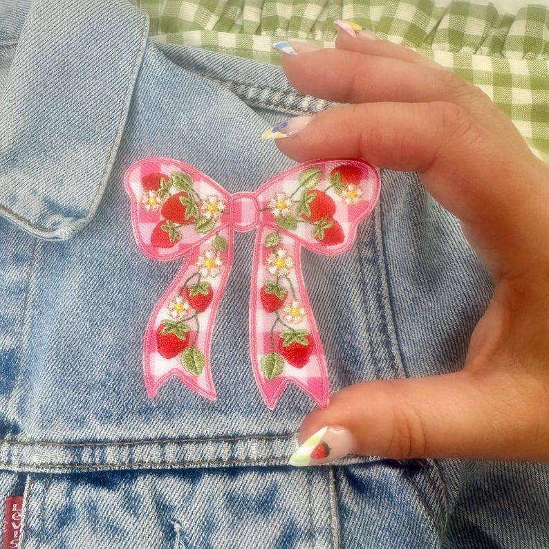 Strawberry Bow Patch - Pink Gingham