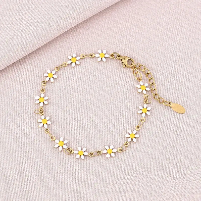 Flower Daisy Chain Adjustable Bracelet Stainless Steel