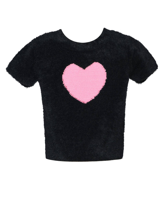 S/S HEART FUZZY SWEATER