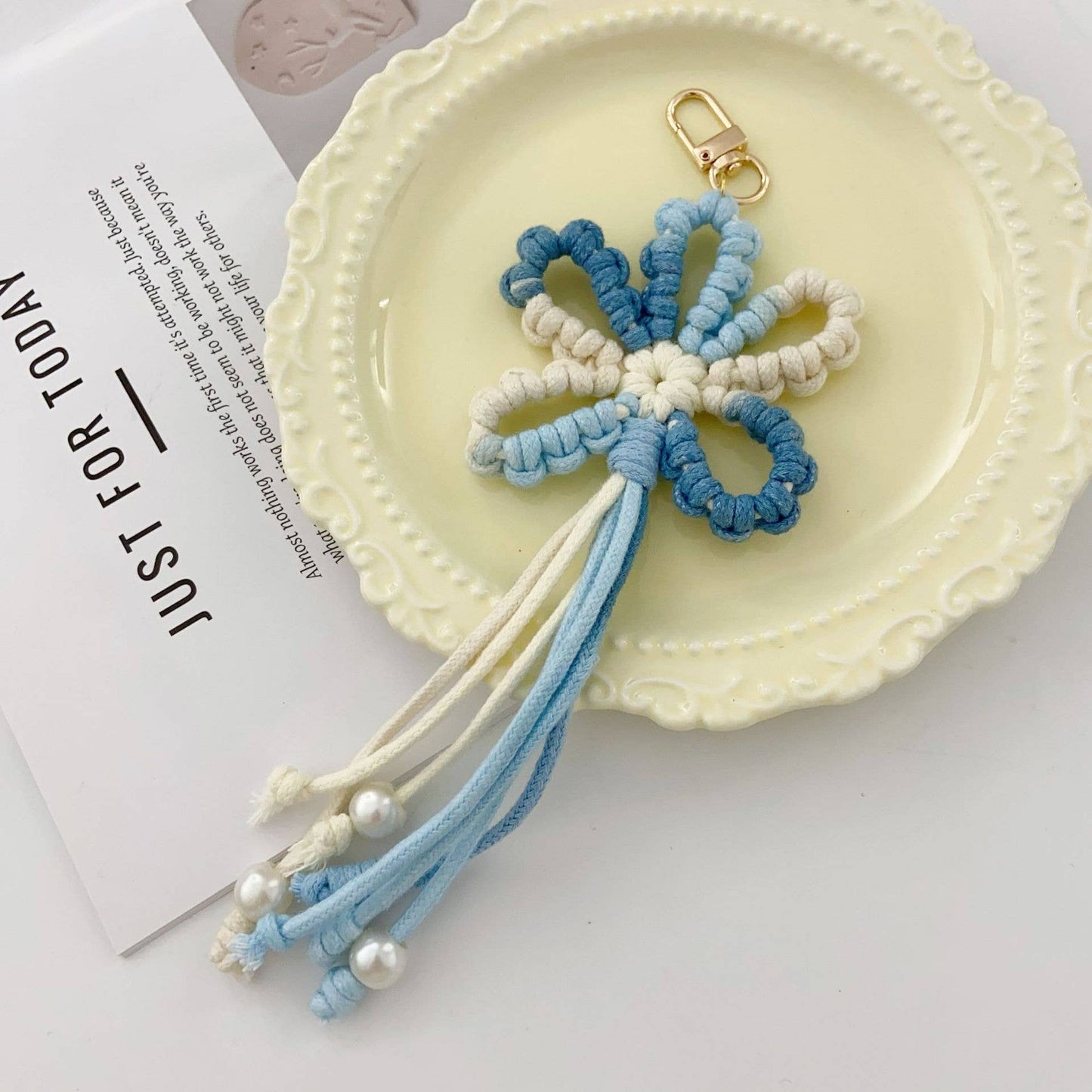 Hand-Woven Flower Keychain