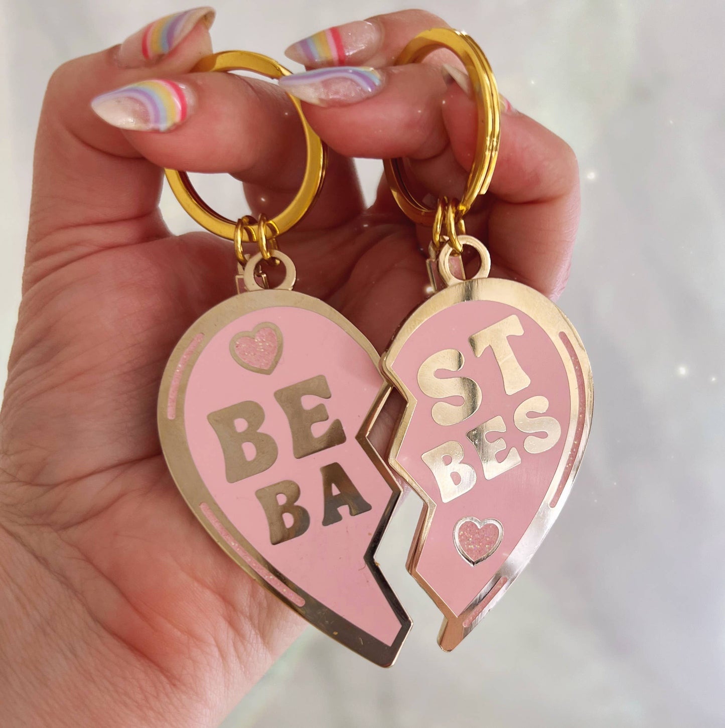 Best Babes Split Heart Keychain S/2 Pink