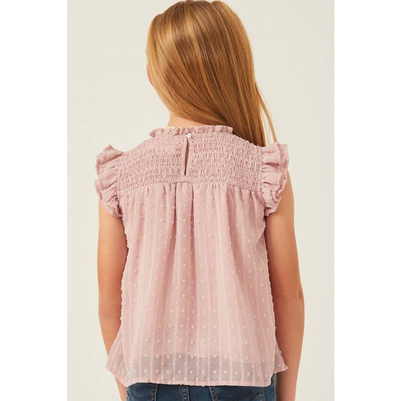 Girls Ruffled Sleeve Smocked Swiss Dot Tank