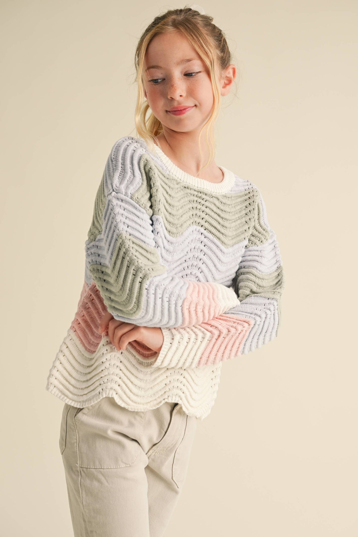 TWEEN KIDS GIRLS WAVY RIB KNITWEAR PULL OVER (7-14)