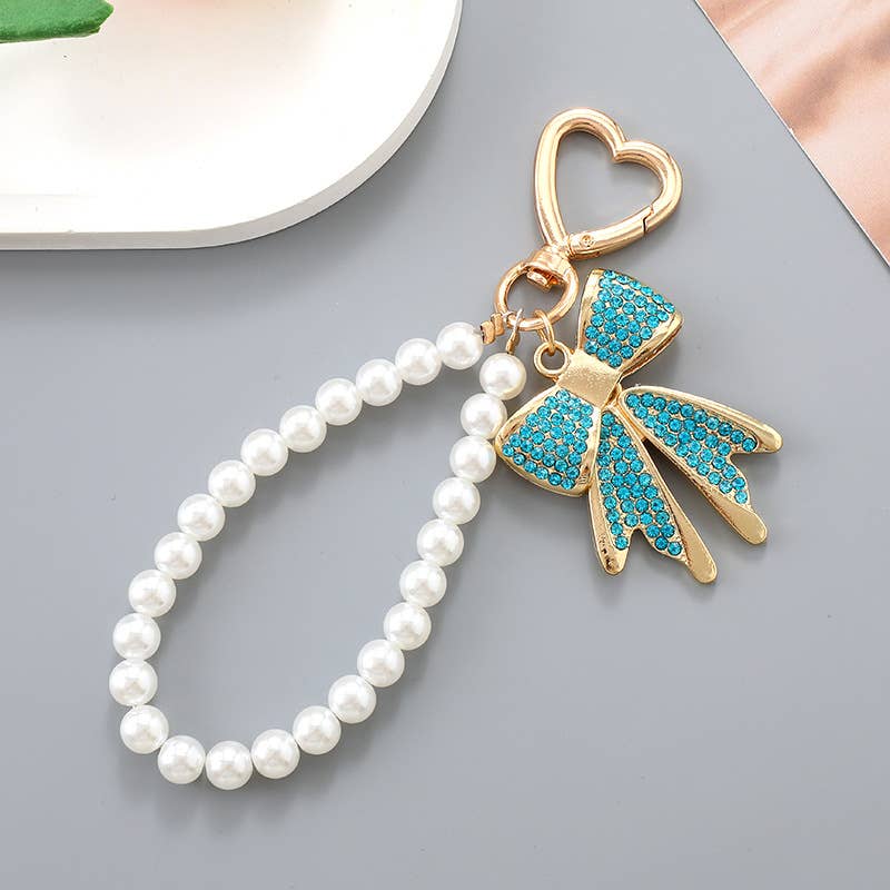 Diamond Bow Pearl Keychain