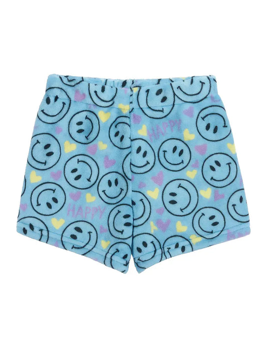 Plush Blue Smiley Lounge Shorts