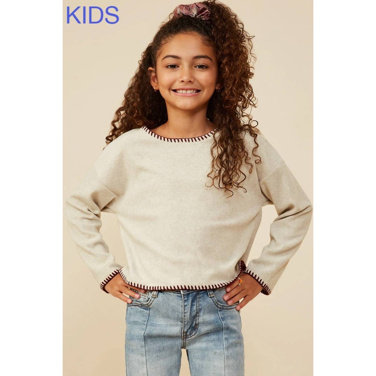 Girls Brushed Contrast Stitch Knit T Shirt