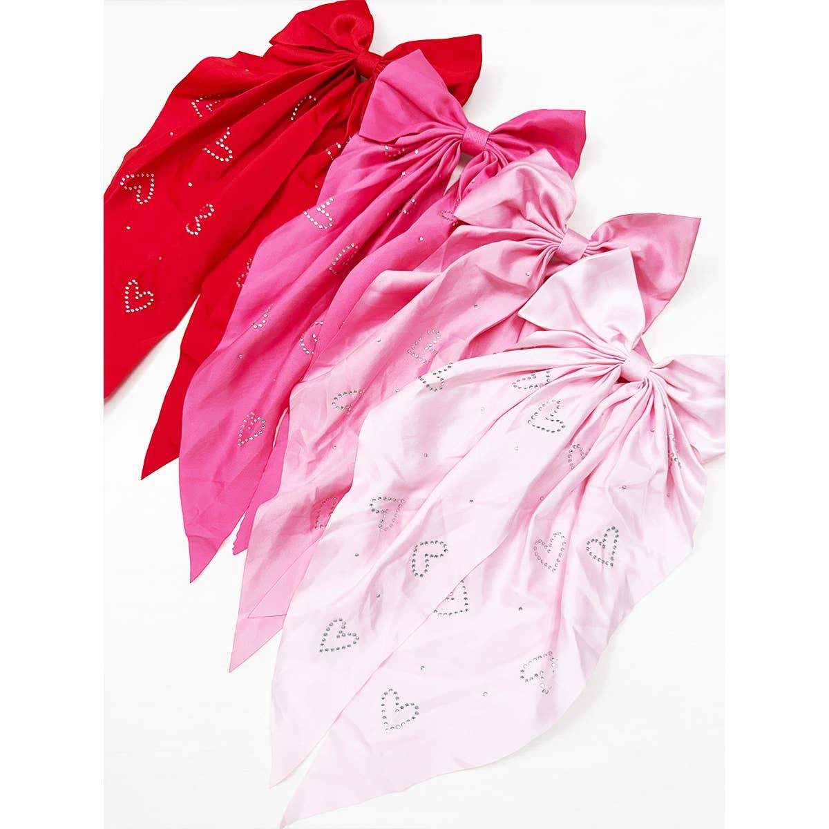 Pink Shades Satin Bow with Heart Rhinestone Detail