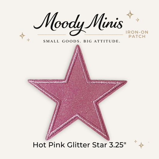 Hot Pink Glitter Star Embroidered Patch