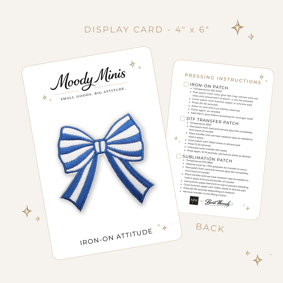 Striped Bow Blue Embroidered Patch