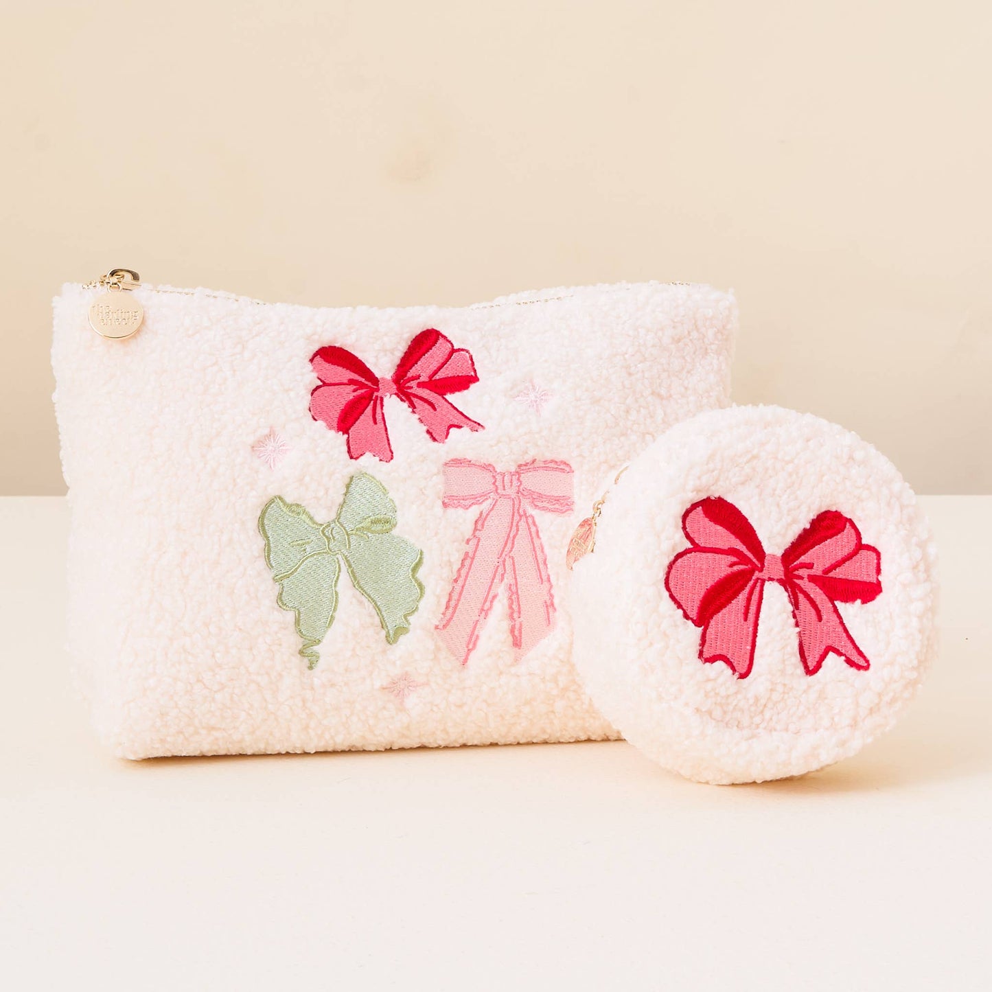 Circle Teddy Pouch-Red Bow