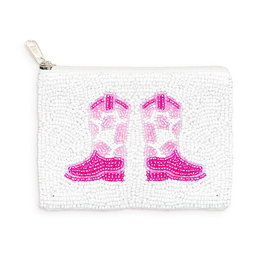 Pink Cowgirl Boots Beaded Coin Purse