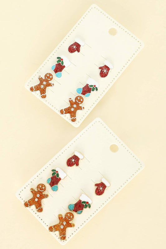 3-Pack Christmas Themed Epoxy Post Earrings