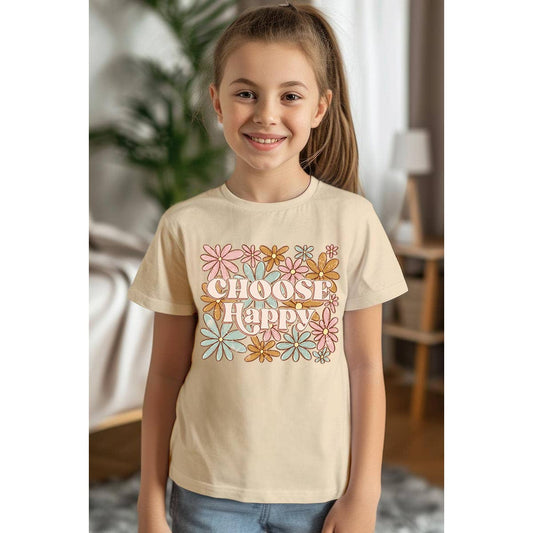 Choose Happy Floral Kids Graphic T Shirts