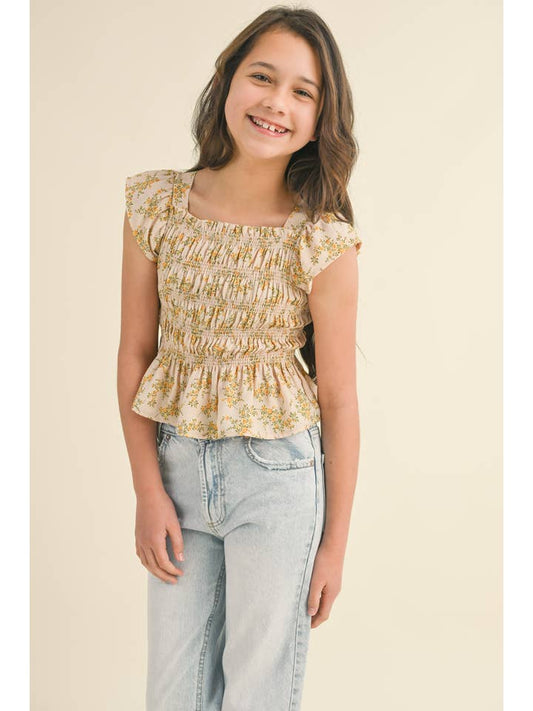 GOLDEN ASTER SMOCKED TOP