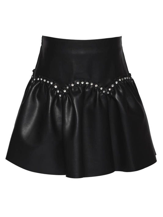 Vegan Faux Leather Skirt with Rhinestones