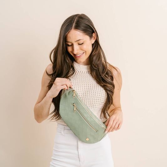 Trendy Luxe Belt Bag - Woven Sage