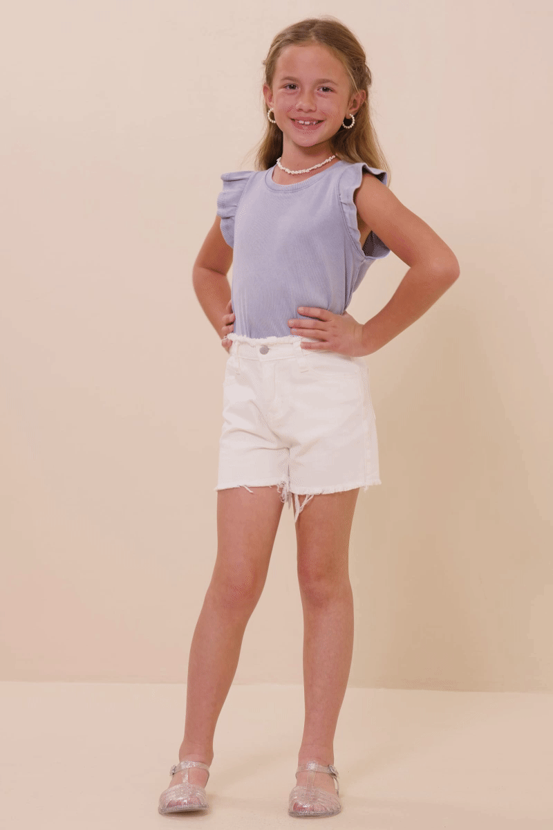 Girls Washed Ribbed Flutter Sleeve Knit Tank