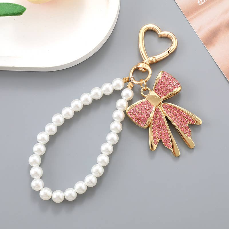 Diamond Bow Pearl Keychain