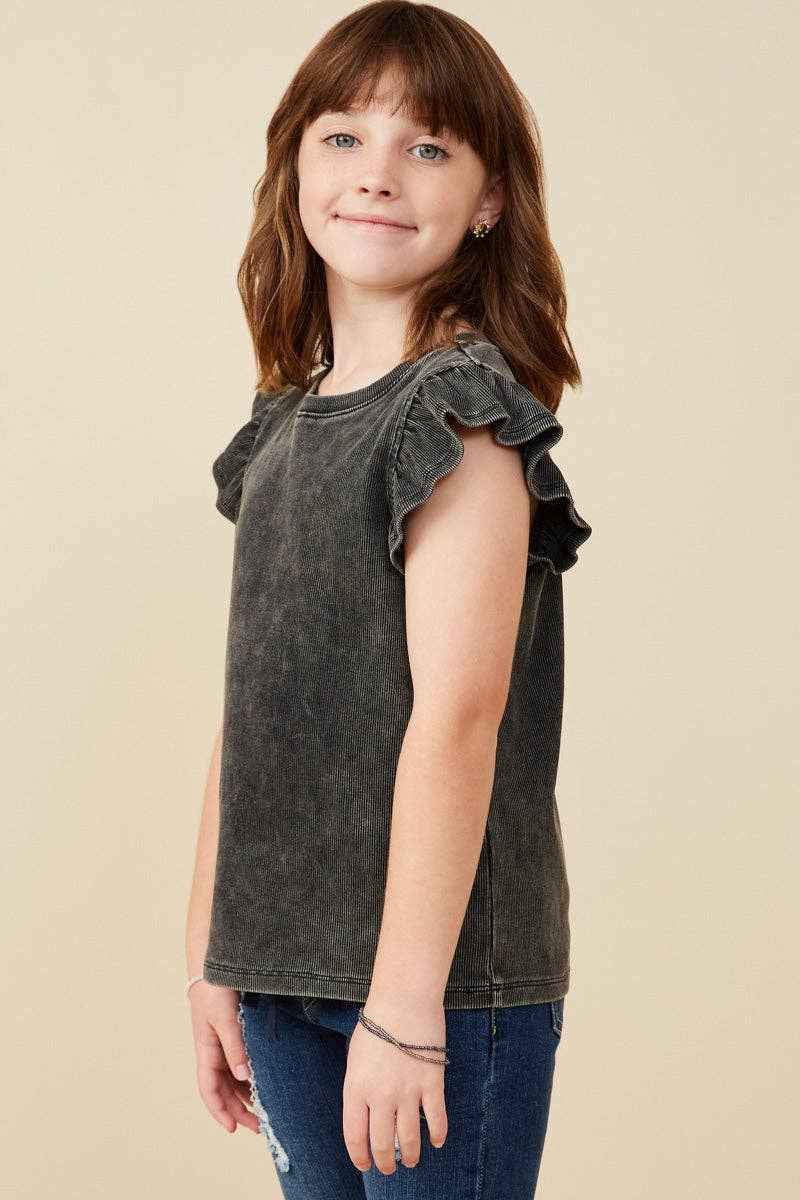 Girls Washed Ribbed Flutter Sleeve Knit Tank