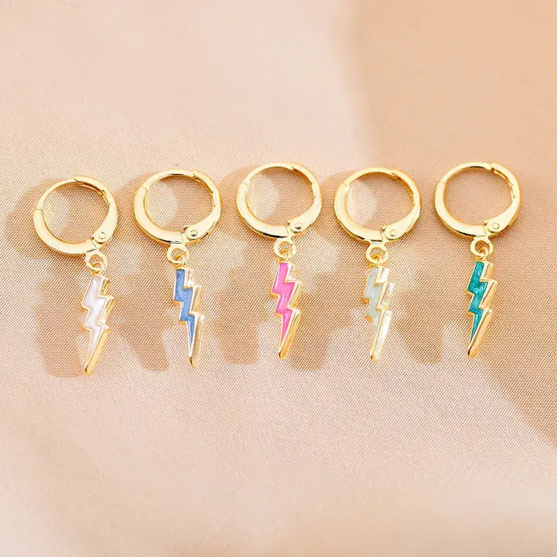 Gold Lightning Hoop Dangle Earrings, Trendy Earrings