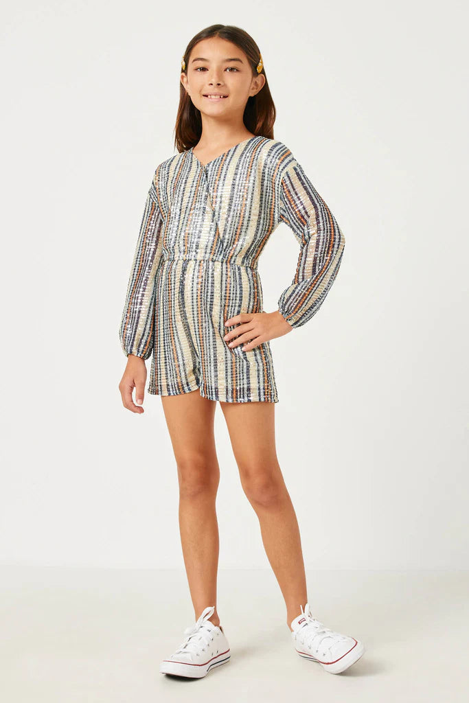 Striped Sequin Long Sleeve Romper