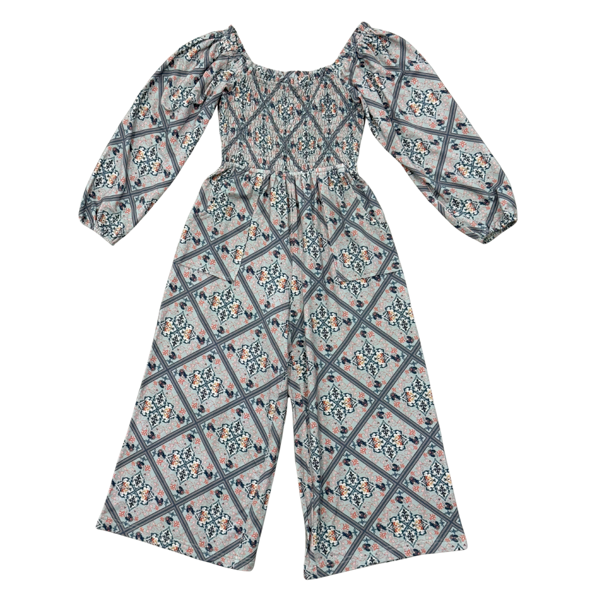 SMOCKING KNIT JUMPSUIT